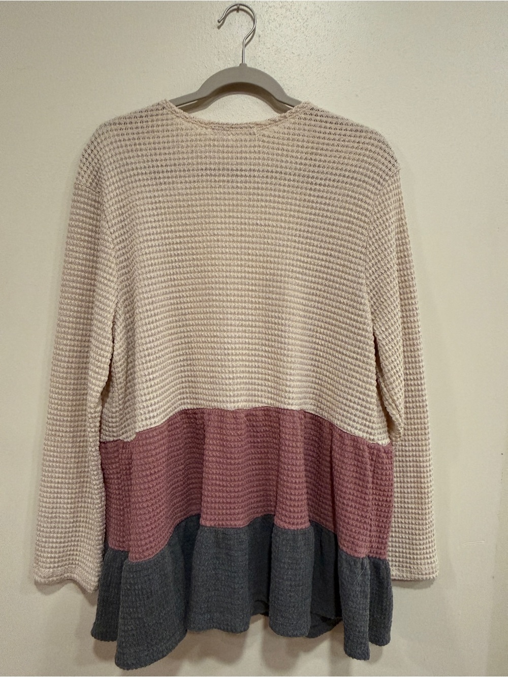 Cream, Dusty Rose and Gray Colorblock Open Cardigan - Picture 2 of 7